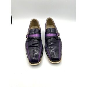 Hugo Vitelli Dress Shoes Men 11 Purple Embossed Gold Toe Monk Strap Square Toe